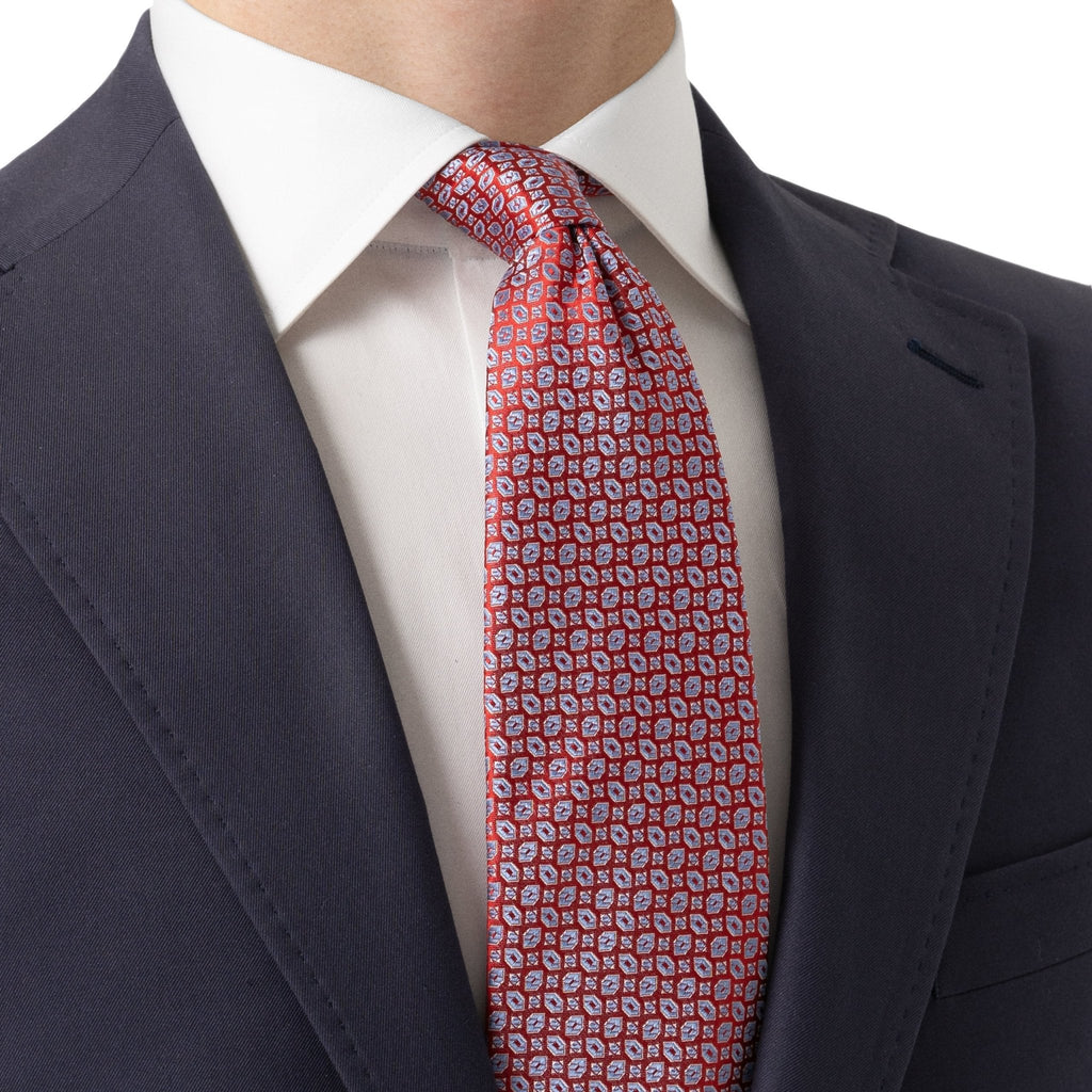 Red Geo Italian Silk Tie | Leonard Silver