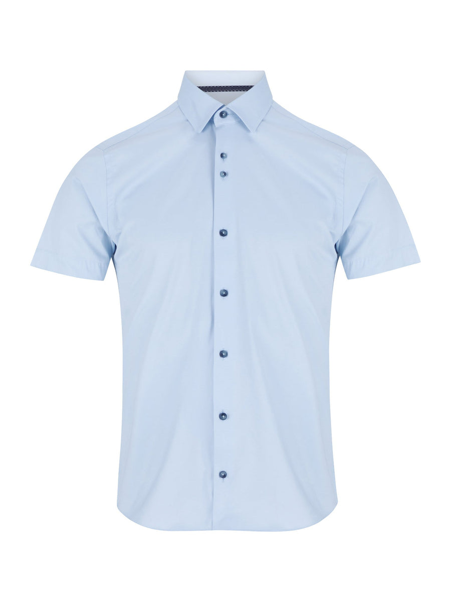 Remus Light Blue Short Sleeve Stretch Shirt - Leonard Silver