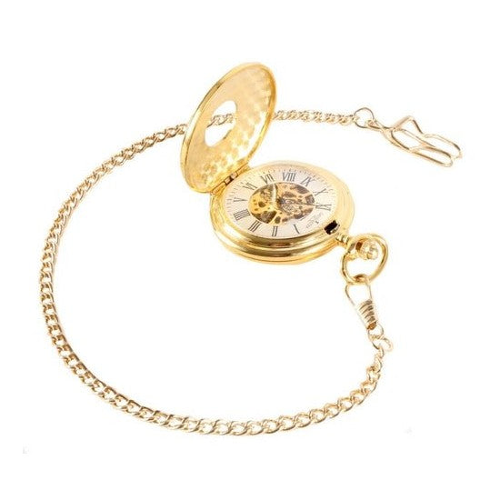 Gold Patterned Half Hunter Mechanical Pocket Watch - Leonard Silver