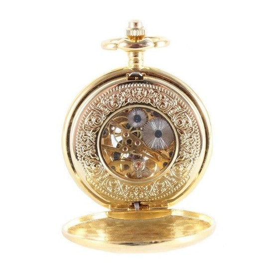 Gold Patterned Half Hunter Mechanical Pocket Watch - Leonard Silver