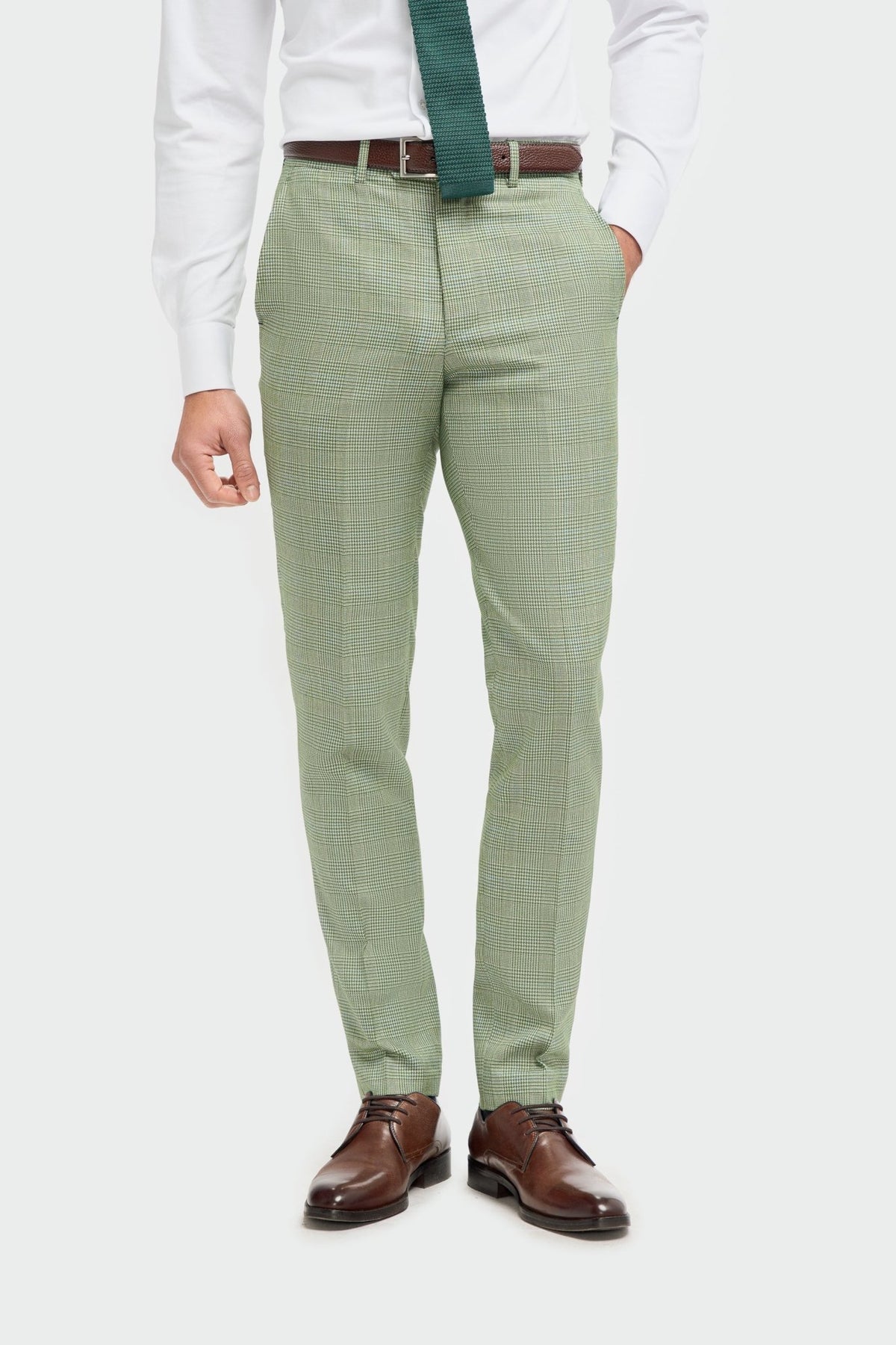 Sage Green Check Slim Fit Suit Trousers | Leonard Silver Sage Green Check Slim Fit Suit Trousers | Leonard Silver