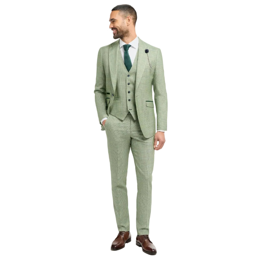 Sage Green Suit With Check & Peak Lapels - Leonard Silver