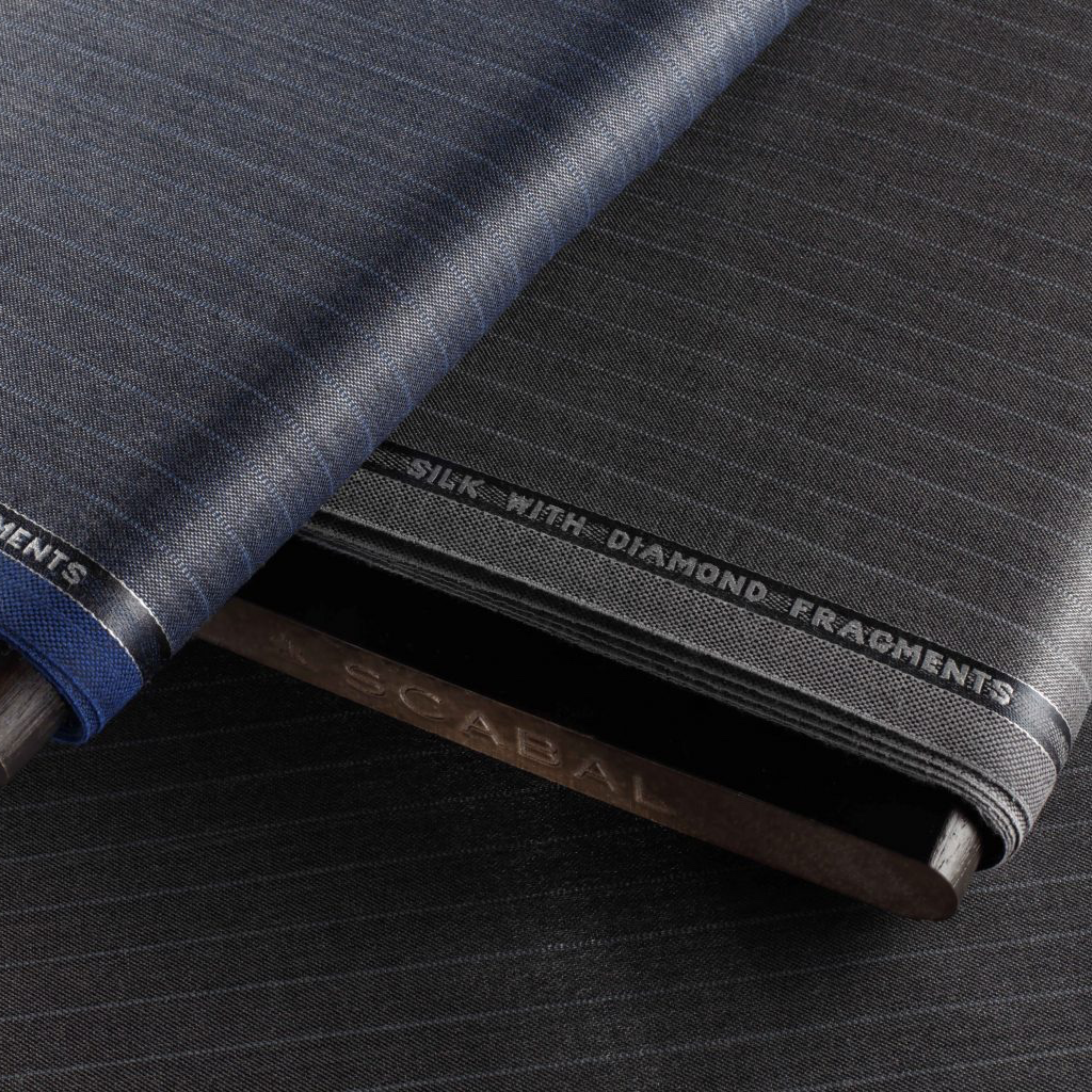 Scabal pinstripe suiting cloth — premium bespoke fabrics at Leonard Silver