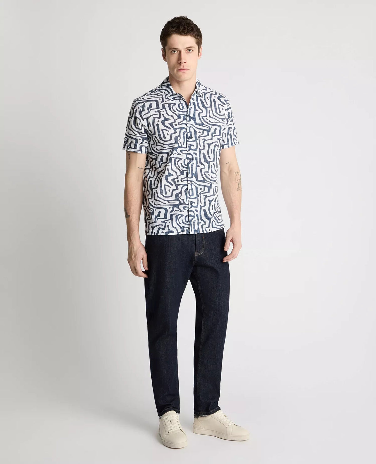 Short Sleeve Shirt with Blue Abstract Print - Remus Uomo Shirts