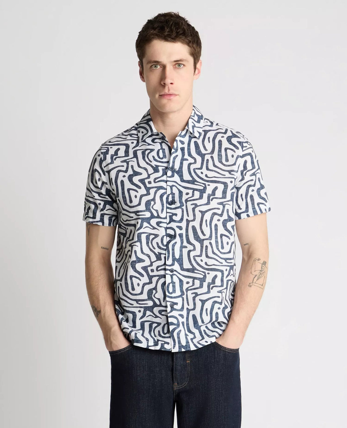 Short Sleeve Shirt with Blue Abstract Print - Remus Uomo Shirts