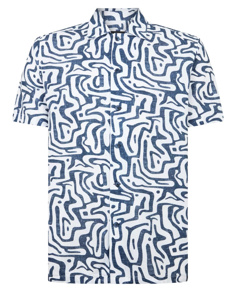 Short Sleeve Shirt with Blue Abstract Print - Remus Uomo Shirts