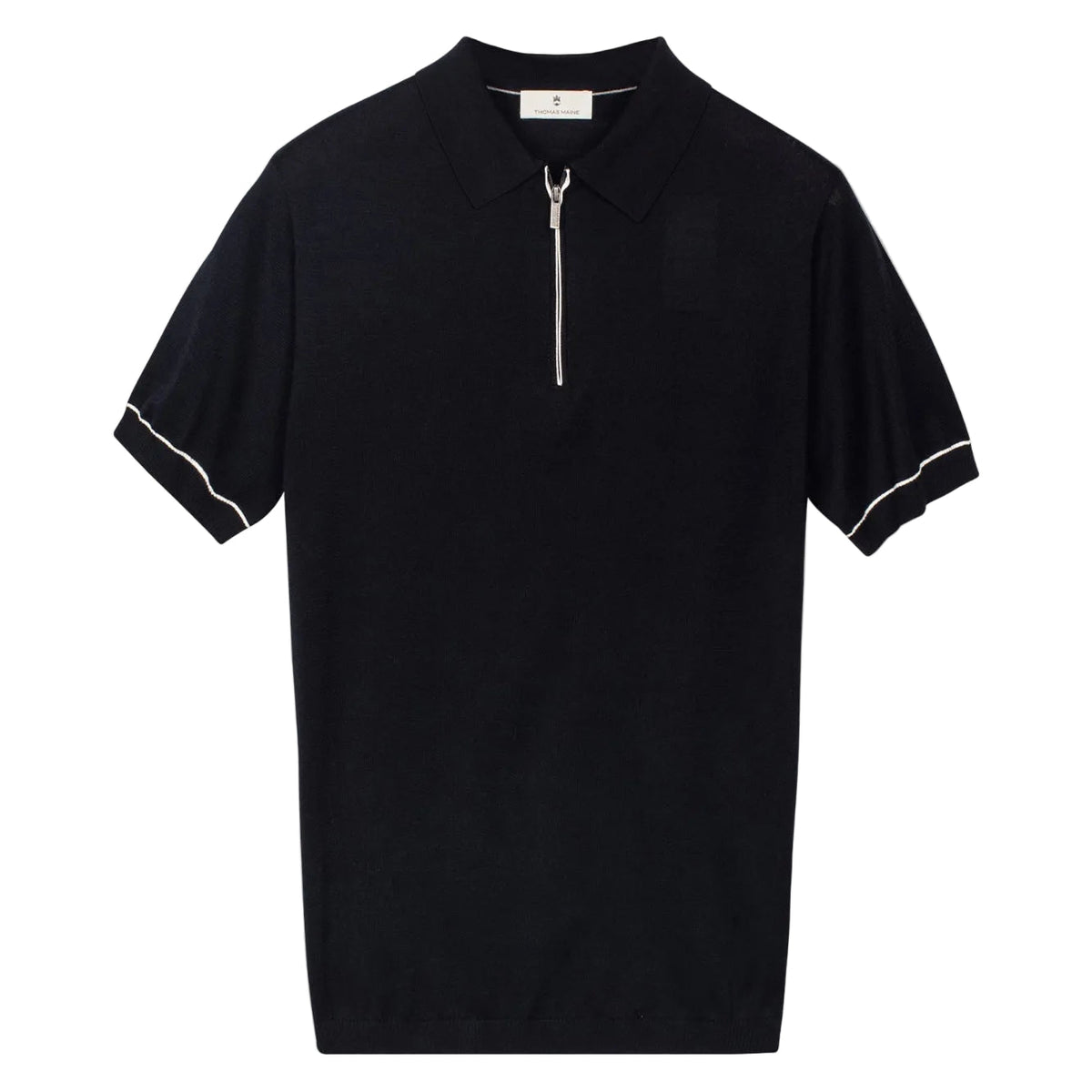 Short Sleeve Zip Thru Polo Shirt Navy - Thomas Maine Polo Shirts