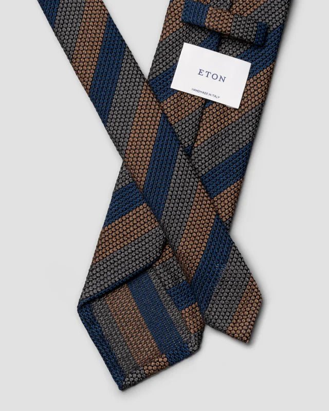 Silk Wool Grenadine Tie Blue/Brown - Eton Shirts Neck Ties