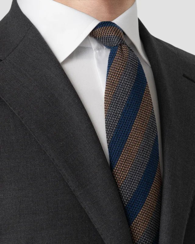 Silk Wool Grenadine Tie Blue/Brown - Eton Shirts Neck Ties