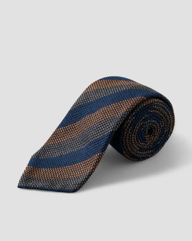 Silk Wool Grenadine Tie Blue/Brown - Eton Shirts Neck Ties