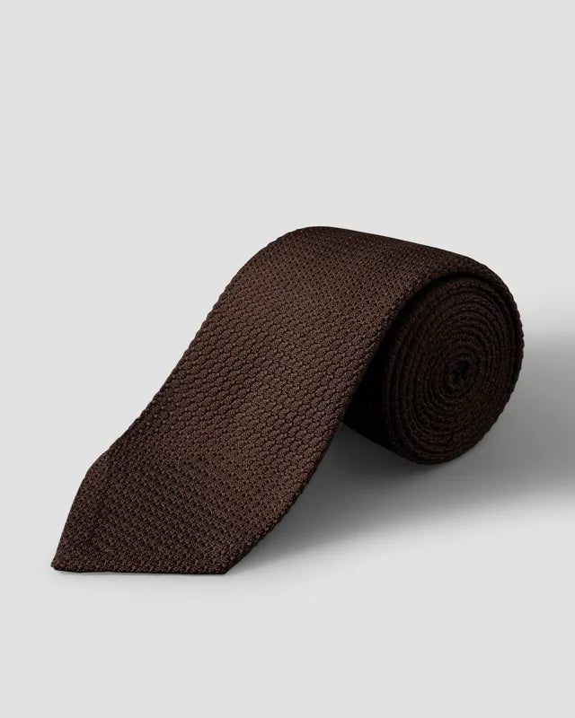 Silk Wool Grenadine Tie Brown - Eton Shirts Neck Ties