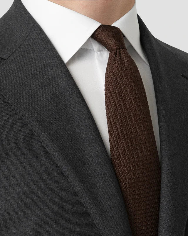 Silk Wool Grenadine Tie Brown - Eton Shirts Neck Ties