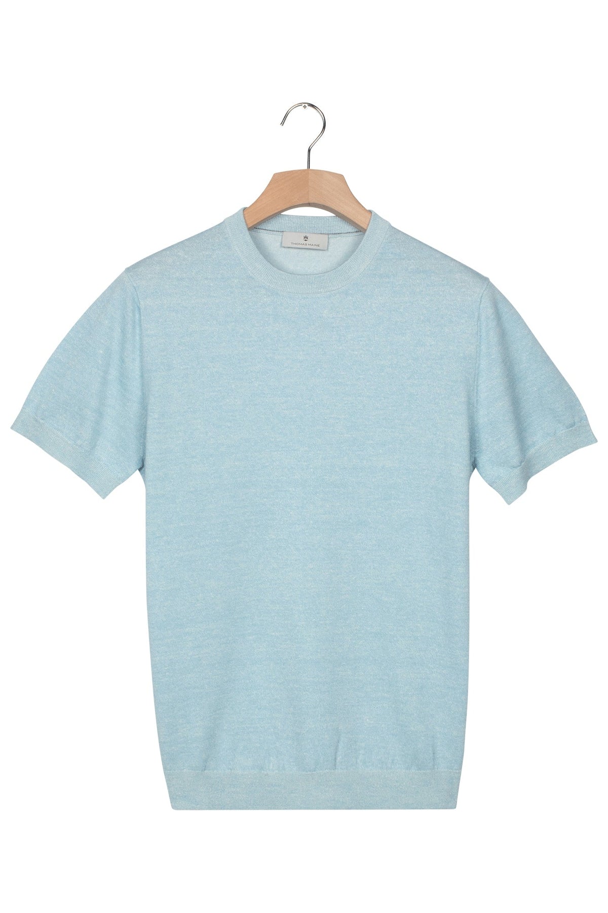 Sky Blue Short Sleeve Crew Neck Pullover - Thomas Maine Knitwear