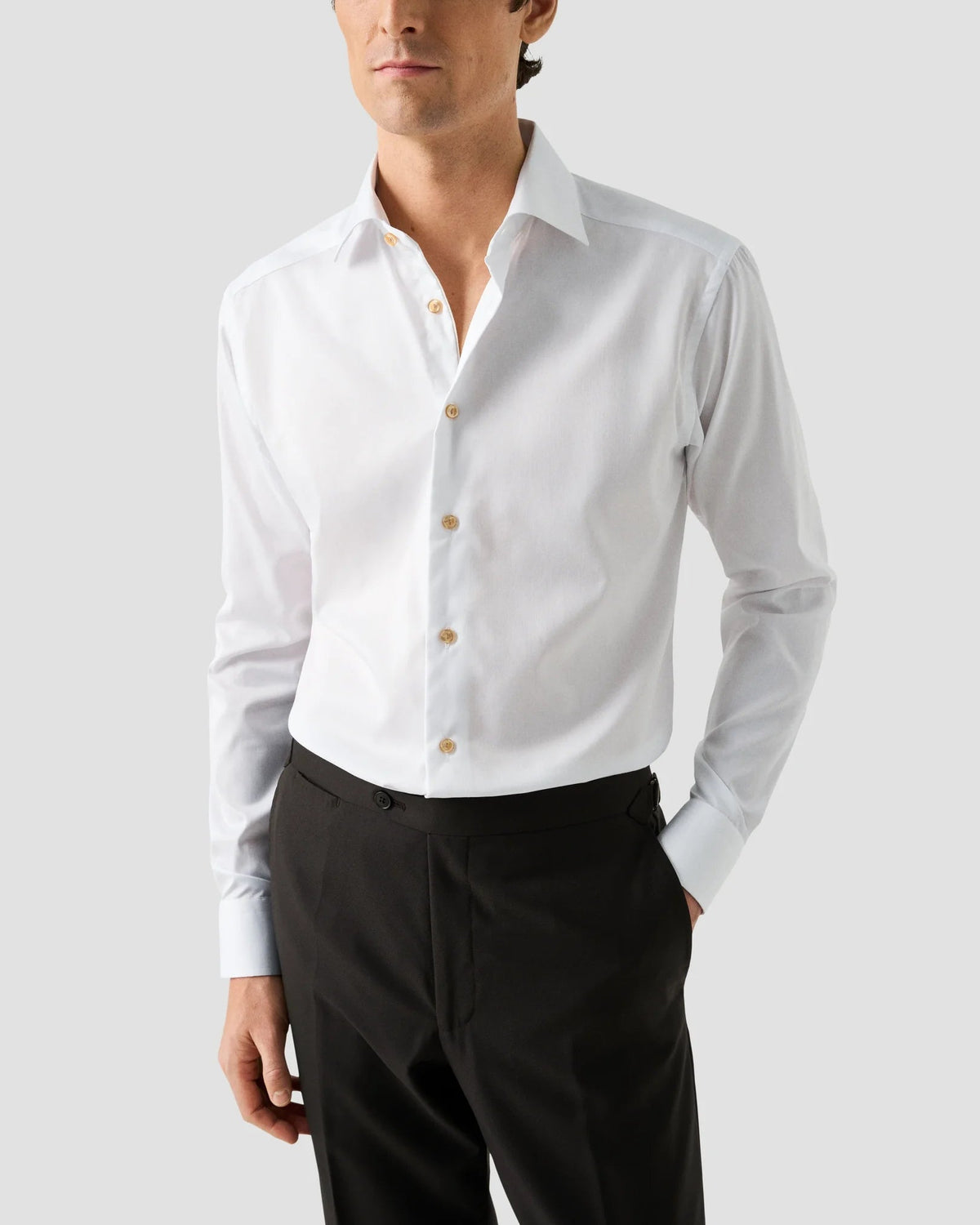 Solid Signature Twill Shirt with Beige Buttons - Eton Shirts