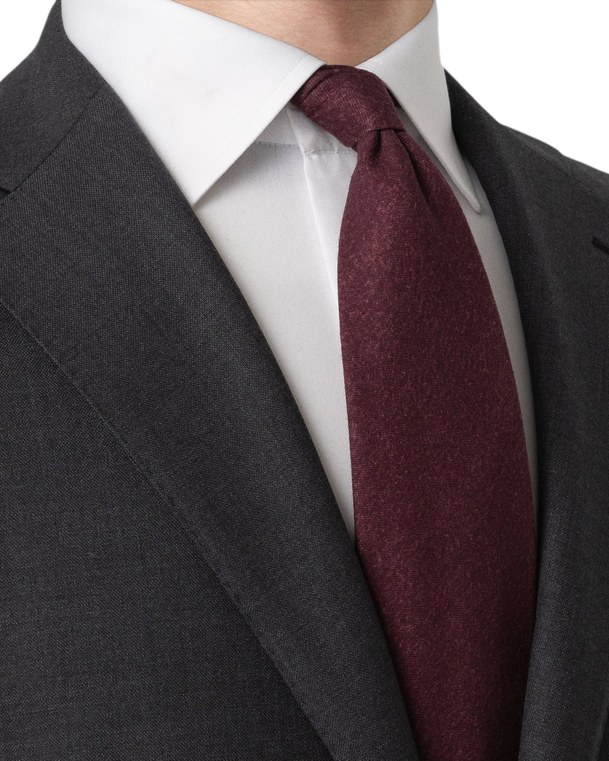 Solid Wool Flannel Tie Burgundy - Eton Shirts Neck Ties