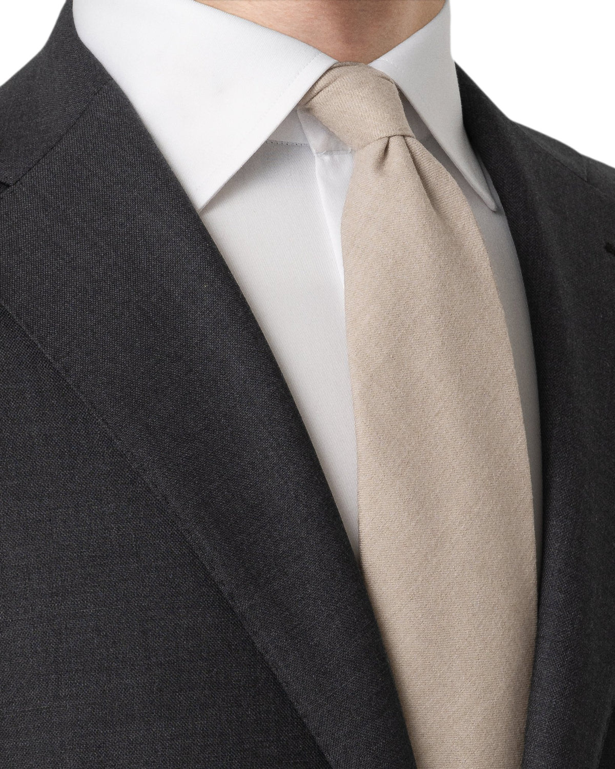 Solid Wool Flannel Tie Taupe - Eton Shirts Neck Ties