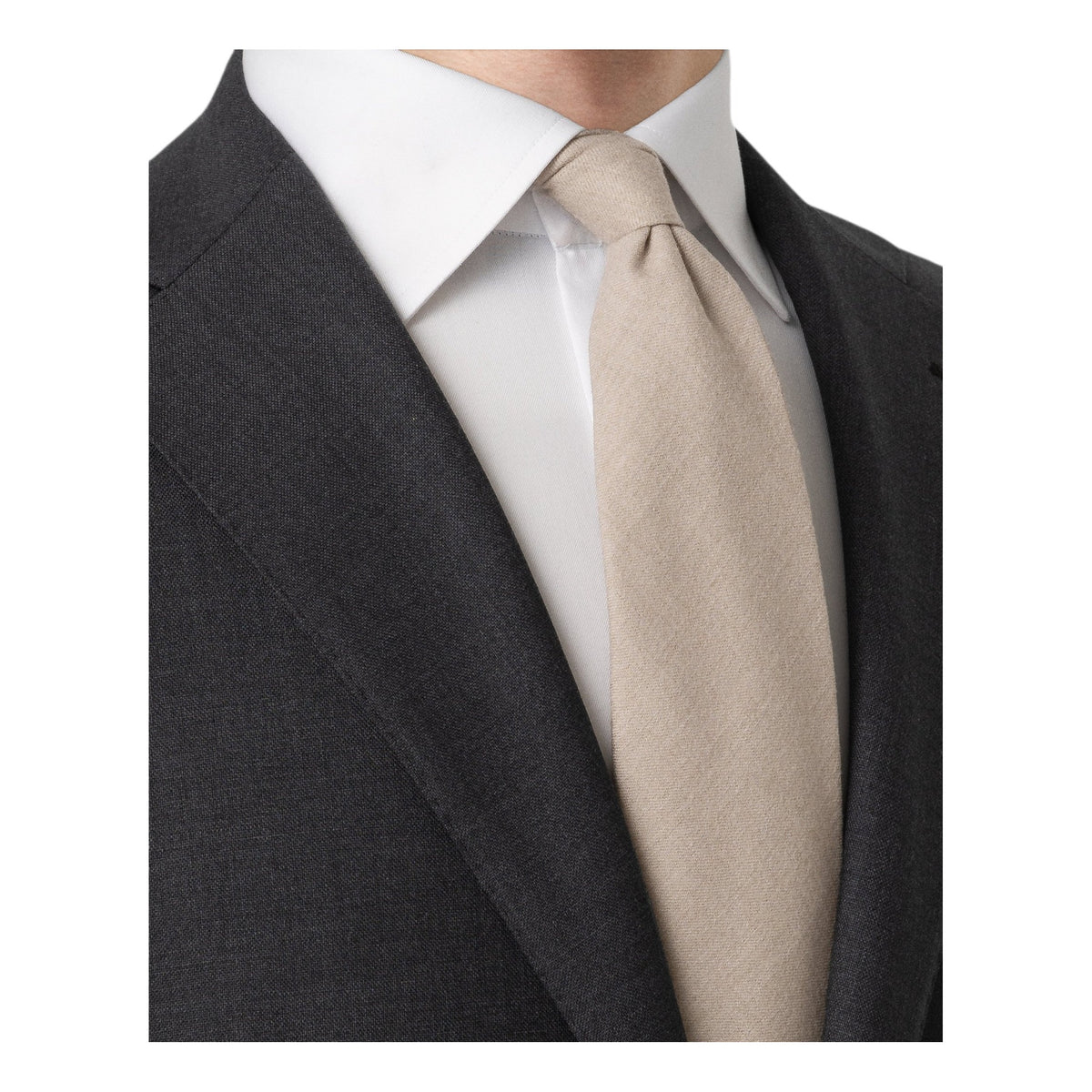 Solid Wool Flannel Tie Taupe - Eton Shirts Neck Ties