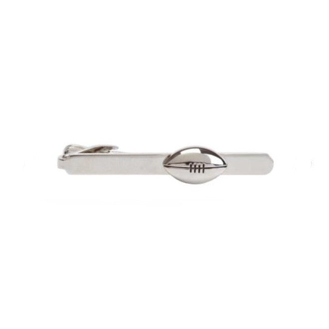 Rugby Ball Rhodium Plated Tie Slide - Leonard Silver - front view