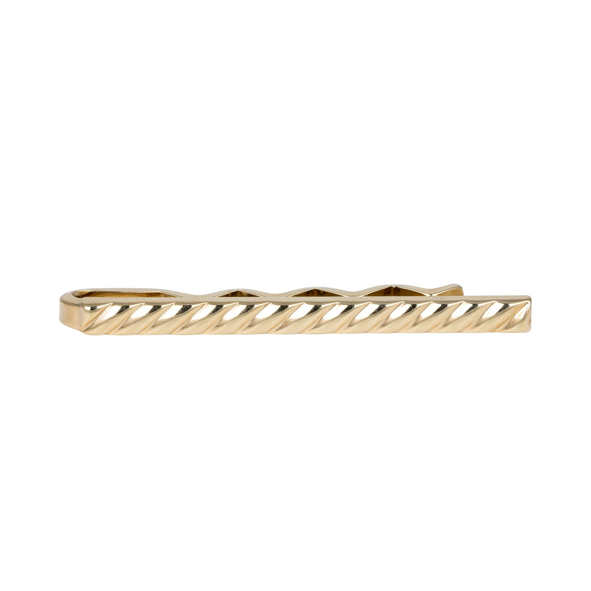 Ribbed Gold Plated Skinny Tie Slide - Leonard Silver - front view