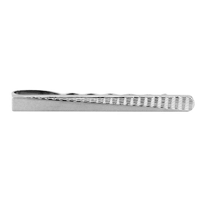 Engine-Turned Rhodium Tie Slide - Leonard Silver - front view