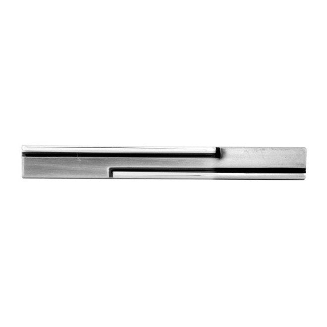 Brushed Rhodium Black Enamel Line Tie Slide - Leonard Silver - front view