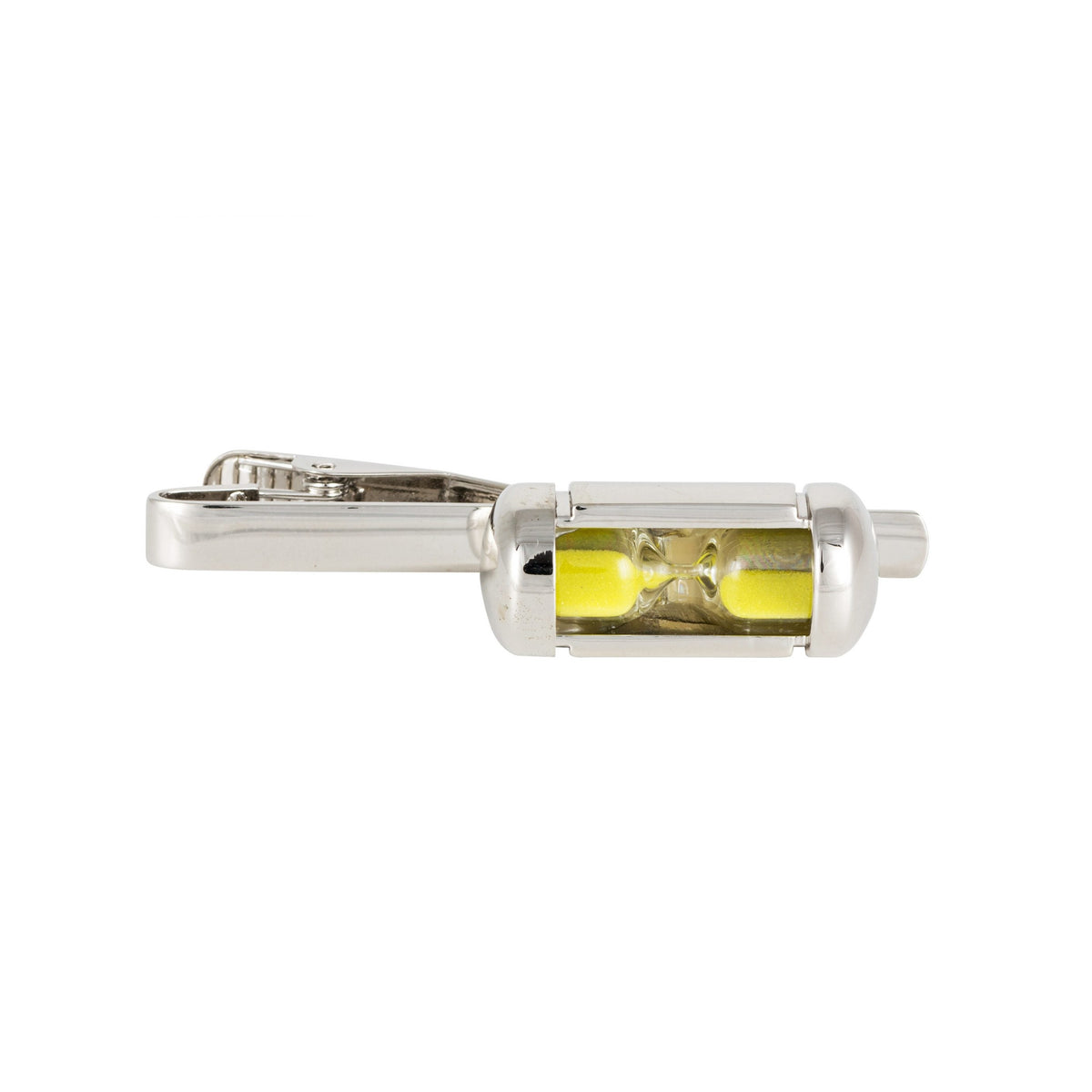Yellow Sand Timer Rhodium Tie Slide - Leonard Silver - side view showing clip fitting
