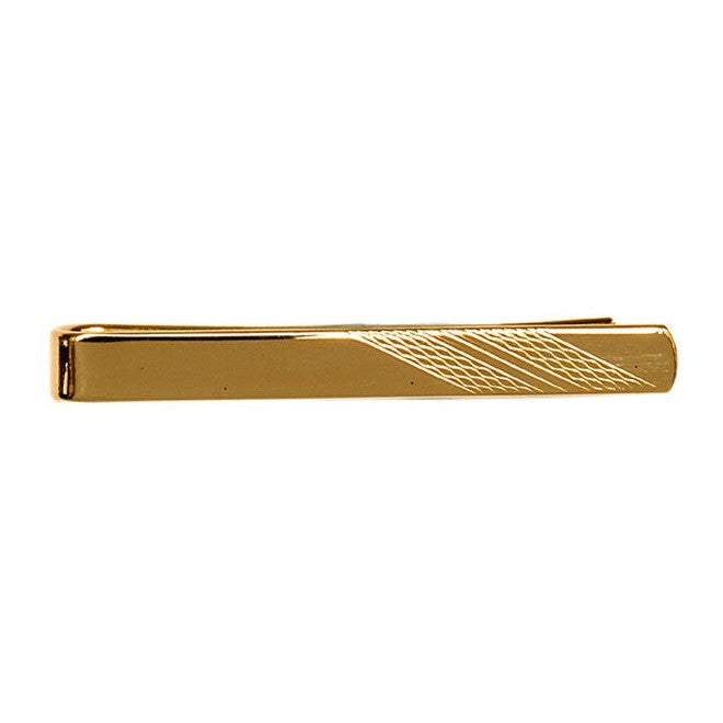 Gold Plated Barley End Tie Slide - Leonard Silver - front view showing barley engraving