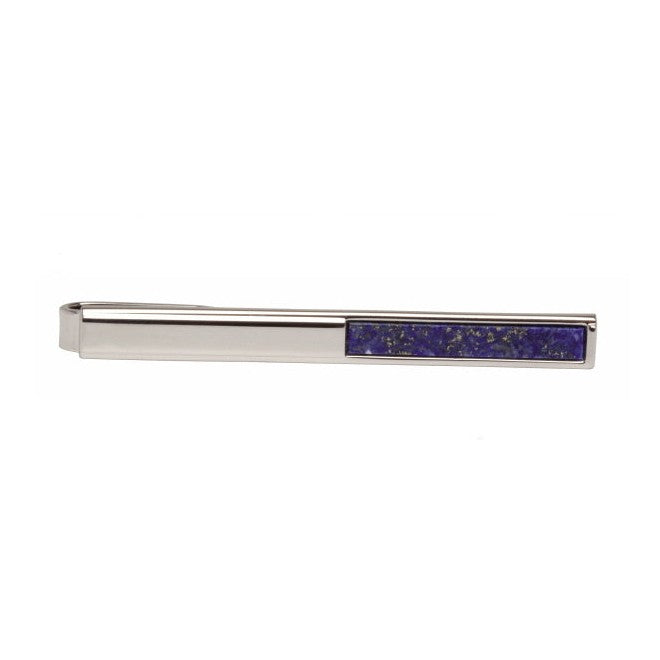 Half Lapis Lazuli Rhodium Tie Slide - Leonard Silver - front