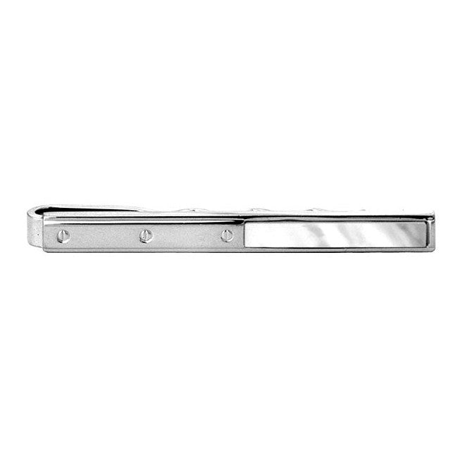 Half Mother of Pearl Screw Design Rhodium Tie Slide - Leonard Silver - front