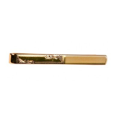 Half Engraved Gold Plated Tie Slide - Leonard Silver - front view