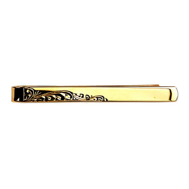 Half Engraved Leaf Gold Plated Tie Slide - Leonard Silver - front