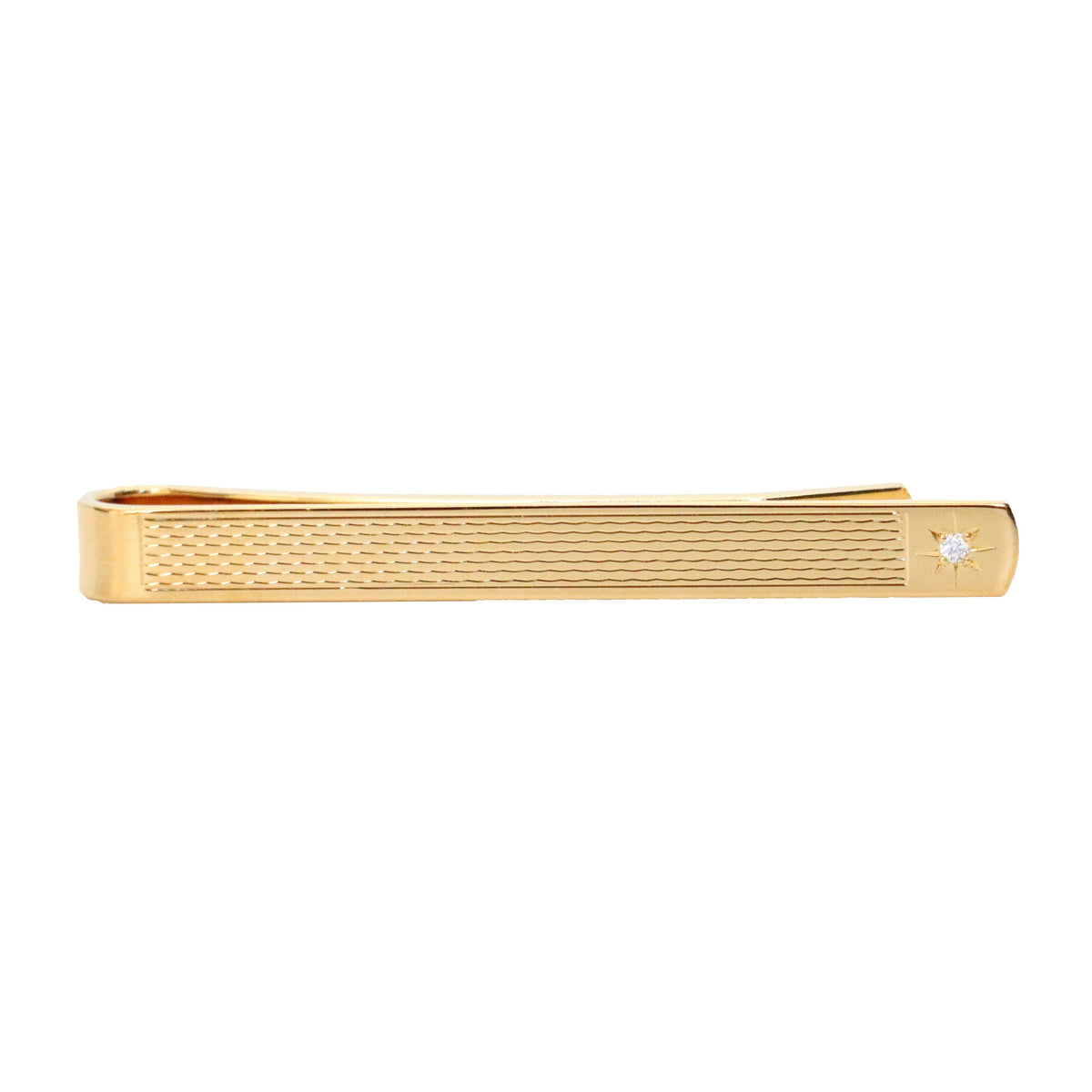 Barley Pattern Gold Plated Tie Slide With Cubic Zirconia - Leonard Silver - front