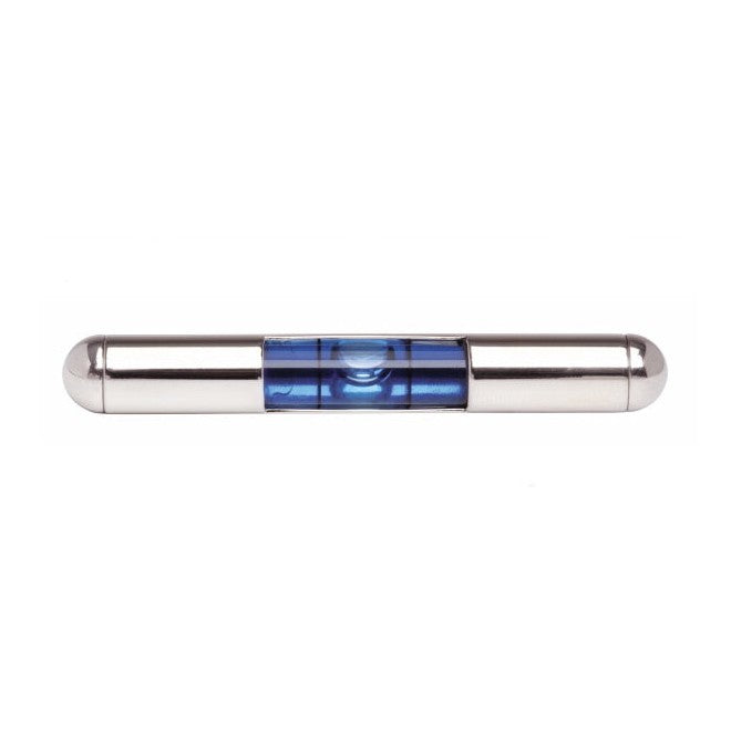 Blue Spirit Level Rhodium Tie Slide - Leonard Silver - front view