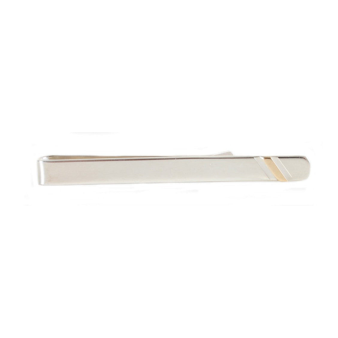 Sterling Silver Tie Slide With 9ct Gold Strip - Leonard Silver - front view
