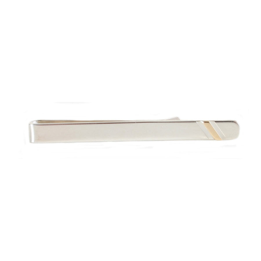 Sterling Silver Tie Slide With 9ct Gold Strip - Leonard Silver - front view
