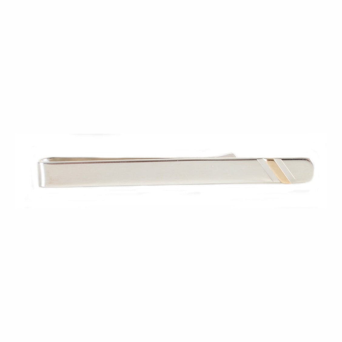Sterling Silver Tie Slide With 9ct Gold Strip - Leonard Silver - gold strip detail