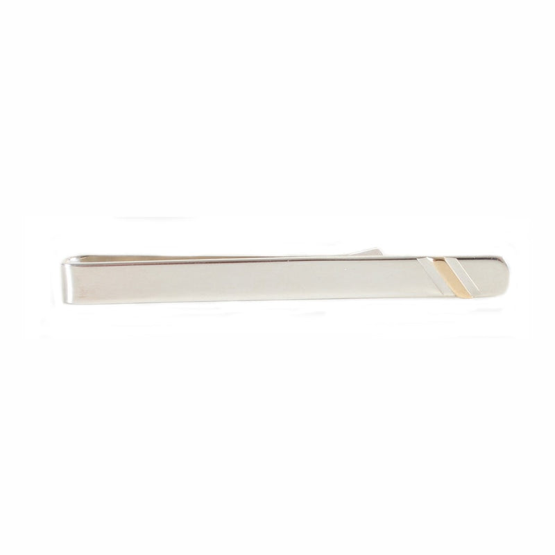 Sterling Silver Tie Slide With 9ct Gold Strip - Leonard Silver - gold strip detail