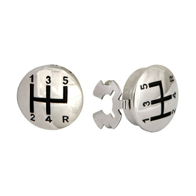 Gearstick Knob Rhodium Plated Button Covers - Leonard Silver - front face and clip back