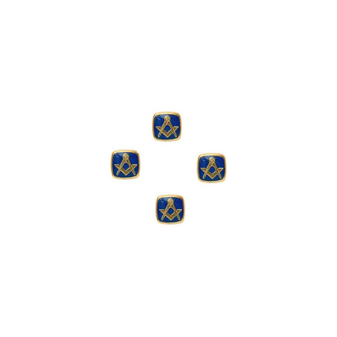 Blue Masonic Dress Studs Gold Plated - Set of 6 - Leonard Silver - square studs with gold square and compasses