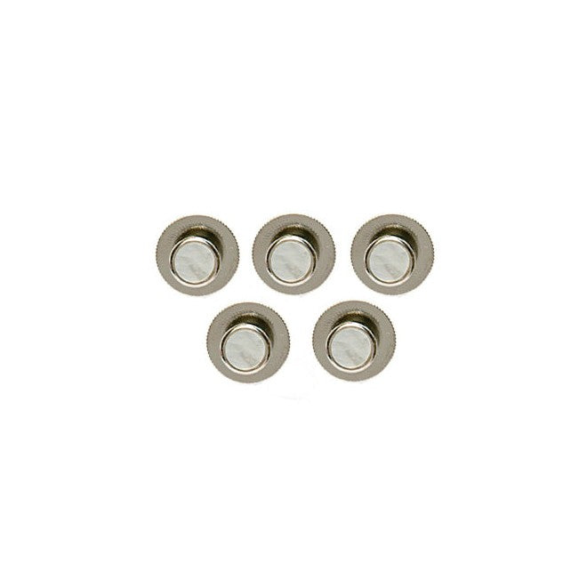 White Acrylic Round Dress Studs, Rhodium – Set of 5 - Leonard Silver - all five studs, front view