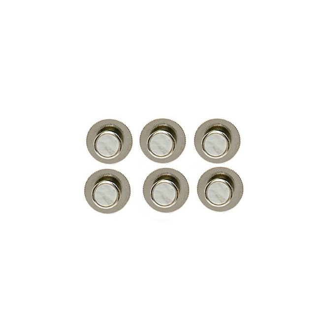 White Round Rhodium Acrylic Dress Studs, Set of 6 - Leonard Silver - all six studs, face view