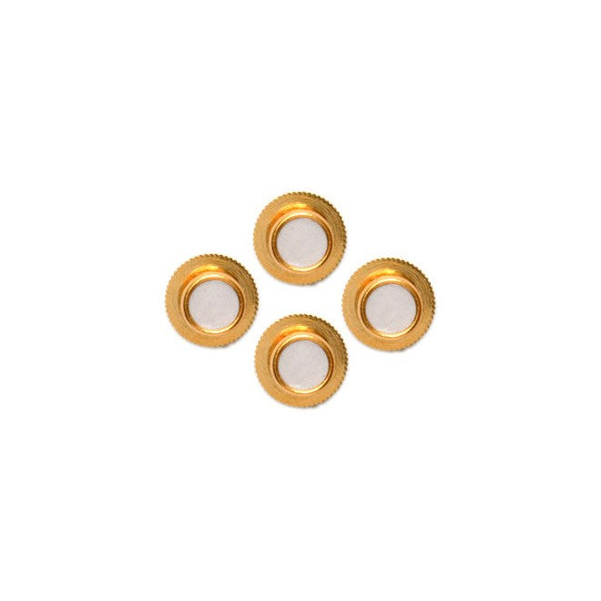 White Acrylic Gold Plated Round Dress Studs - Leonard Silver - four studs, front view