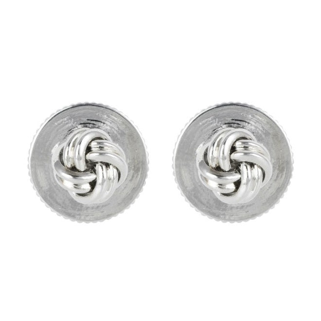 Rhodium Plated Knot Dress Studs - Leonard Silver - front view of knot faces