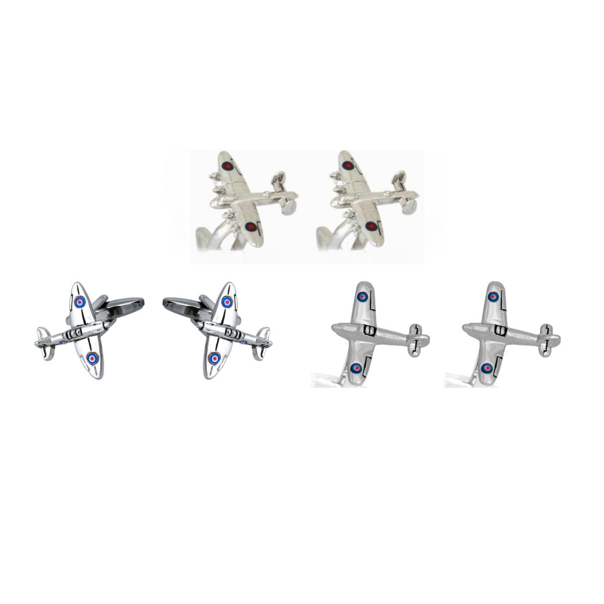 Memorial Flight Cufflinks - Set of Three Pairs - Leonard Silver - Lancaster, Spitfire and Hurricane pairs