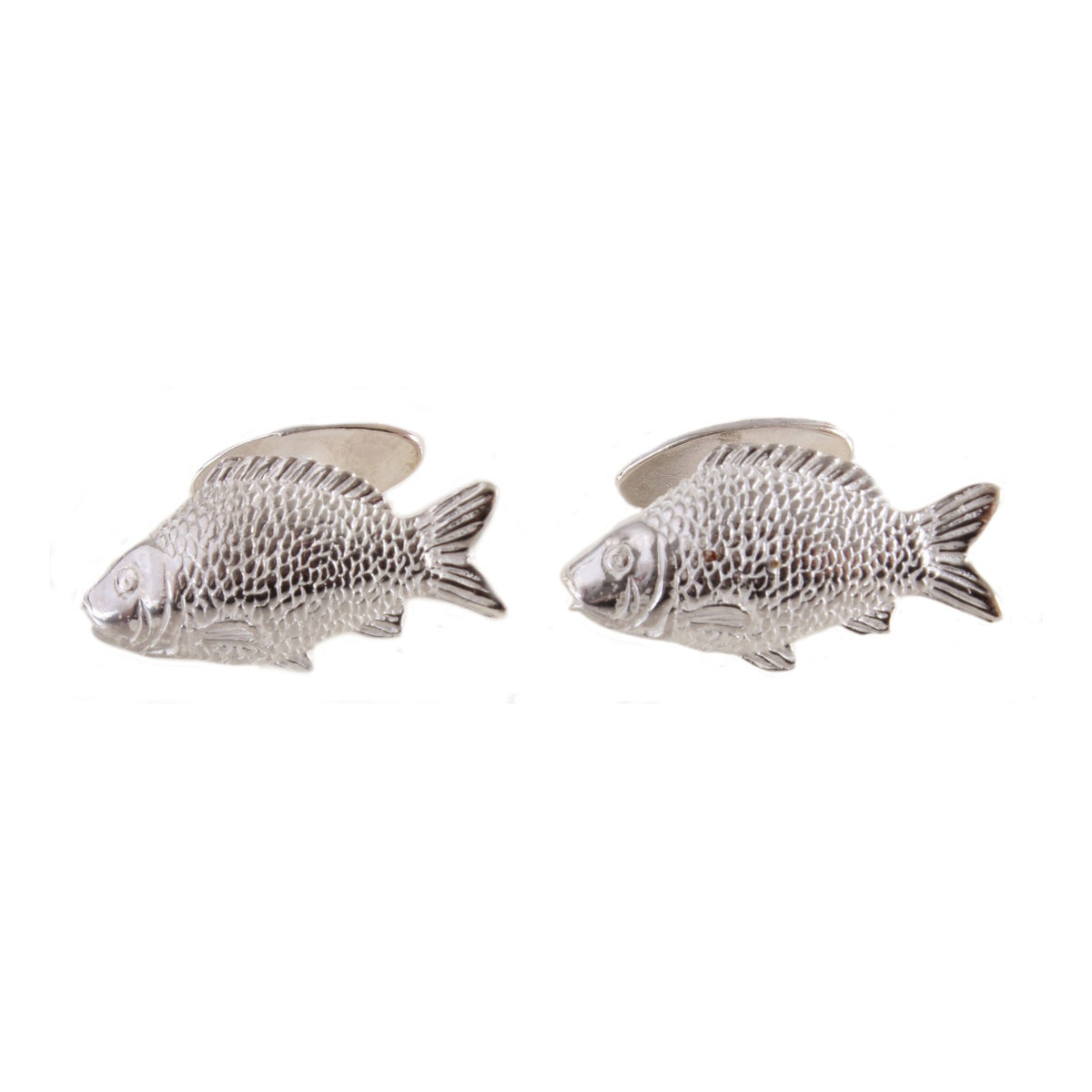 Sterling Silver Fish Cufflinks - Leonard Silver - pair, side view