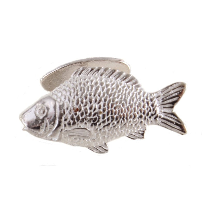 Sterling Silver Fish Cufflinks - Leonard Silver - single cufflink detail