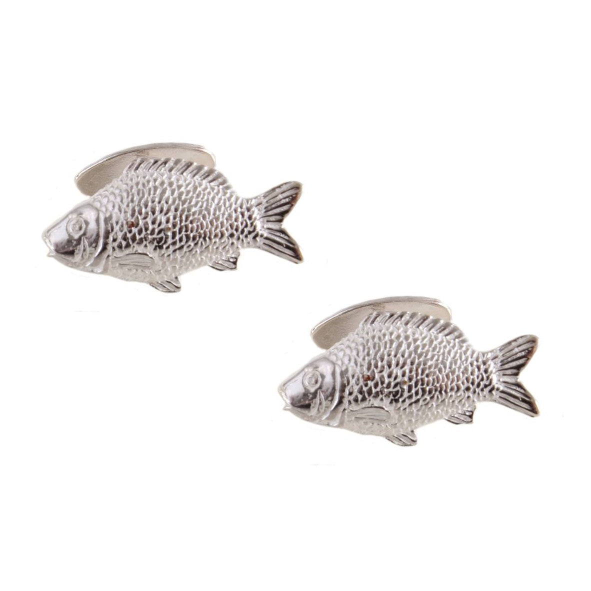 Sterling Silver Fish Cufflinks - Leonard Silver - angled view of pair