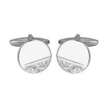 Third Engraved Round Sterling Silver Cufflinks - Leonard Silver - front view of pair