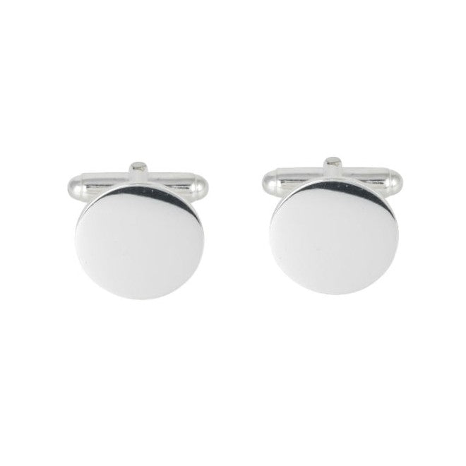 Plain Round Sterling Silver Cufflinks - Leonard Silver - front view of the pair