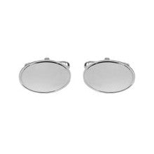 Oval Lined Edge Sterling Silver Cufflinks - Leonard Silver - front view of pair